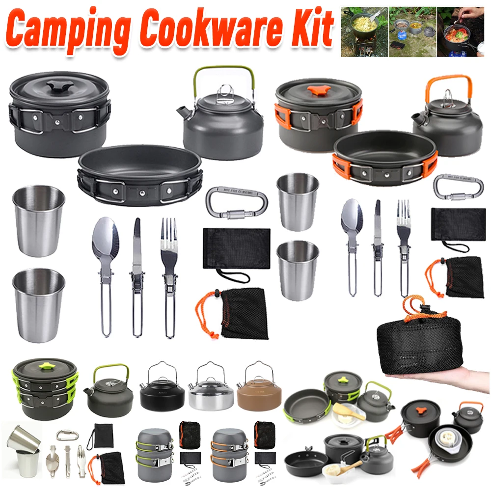 Outdoor Camping Cooking Set - Набор походной посуды: чайник, кастрюля, сковорода,